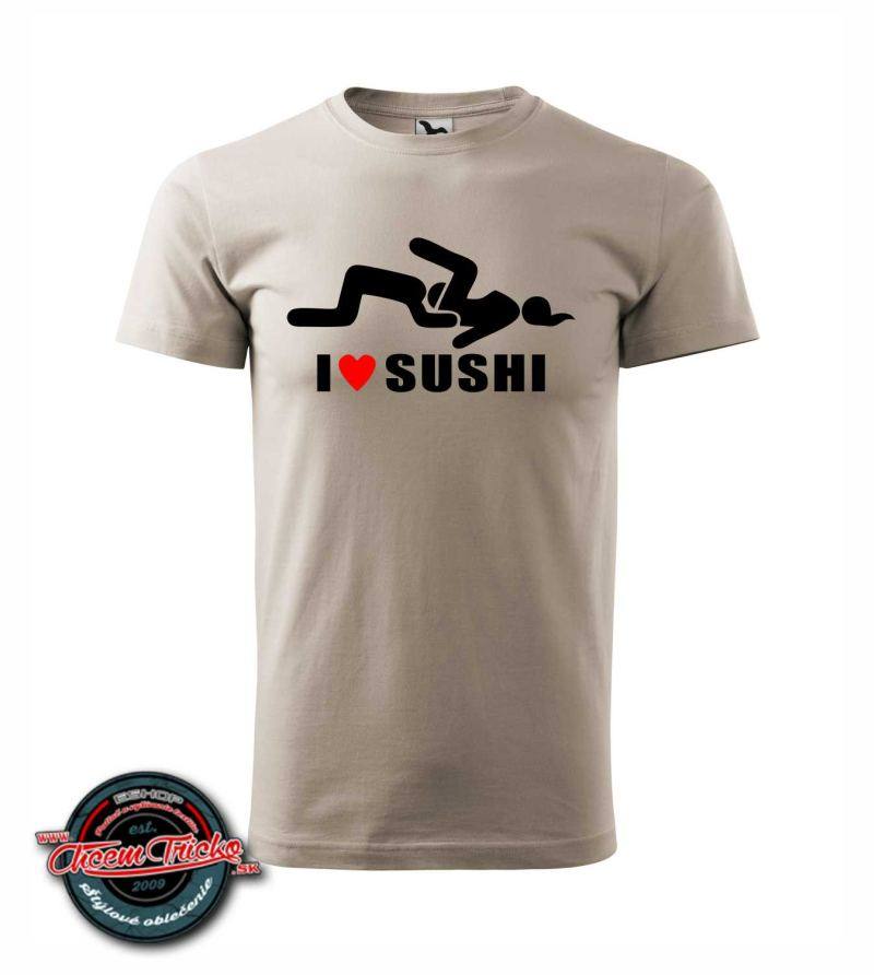 Tričko s potlačou I Love Sushi, L, biela